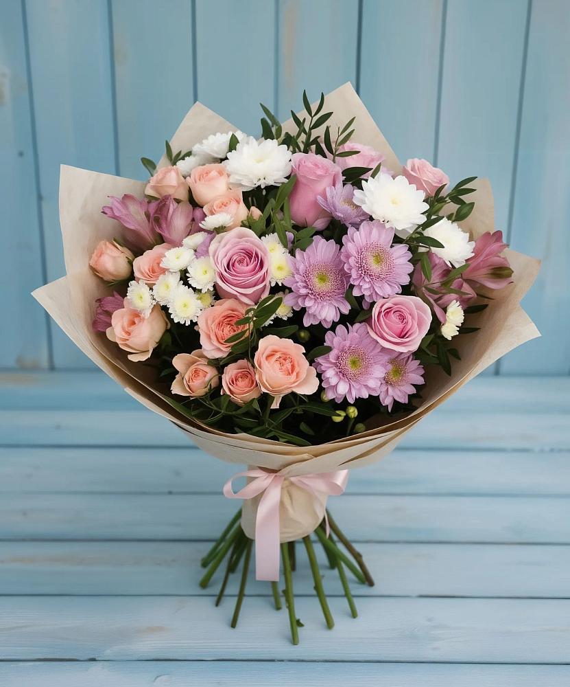 Букет цветов из: Хризантемы, Розы и Альстромерии в Чайковском