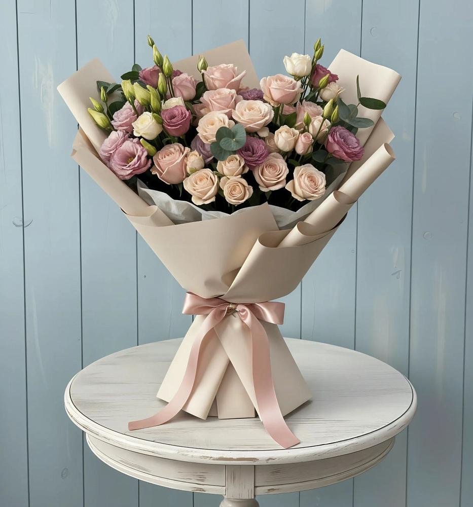 Букет цветов из: Розы и Лизиантусы в Чайковском