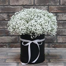 Цветочная композиция из Гипсофила в шляпной коробке в Чайковском